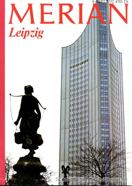 Budynek uniwersytetu im. Karola Marksa w Lipsku, skan z czasopisma Merian nr 9/77