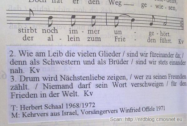 Niemiecka pieśń kościelna w poprawionej wersji, skan z książeczki "Gotteslob"