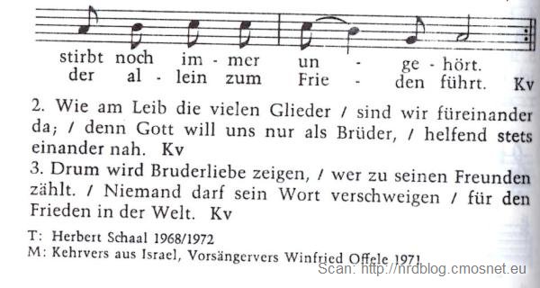 Niemiecka pieśń kościelna w starej, seksistowskiej wersji, skan z książeczki "Gotteslob" z roku 1986