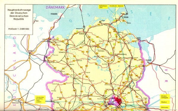 Autostrady w NRD, stan na początek lat 70-tych XX wieku, skan z atlasu samochodowego