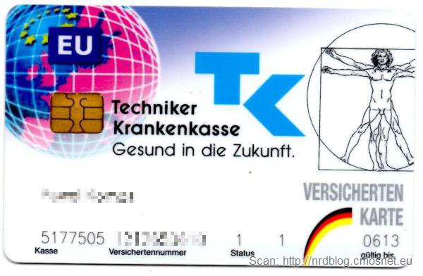 Stara (do 2012) niemiecka karta ubezpieczenia zdrowotnego