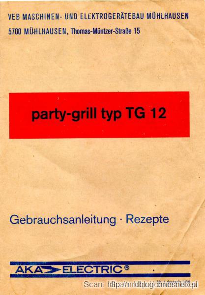 Instrukcja od Party Grilla, NRD, ok. 1985