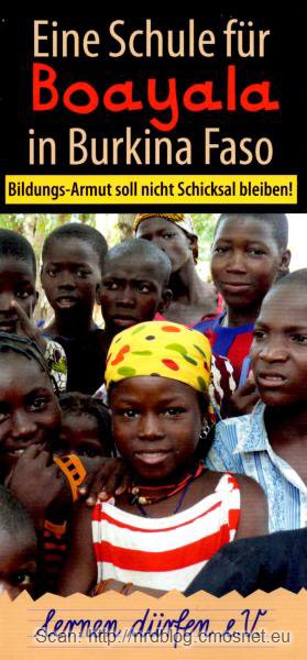 Ulotka reklamująca projekt pomocy dla Afryki - Szkoła dla Burkina Faso